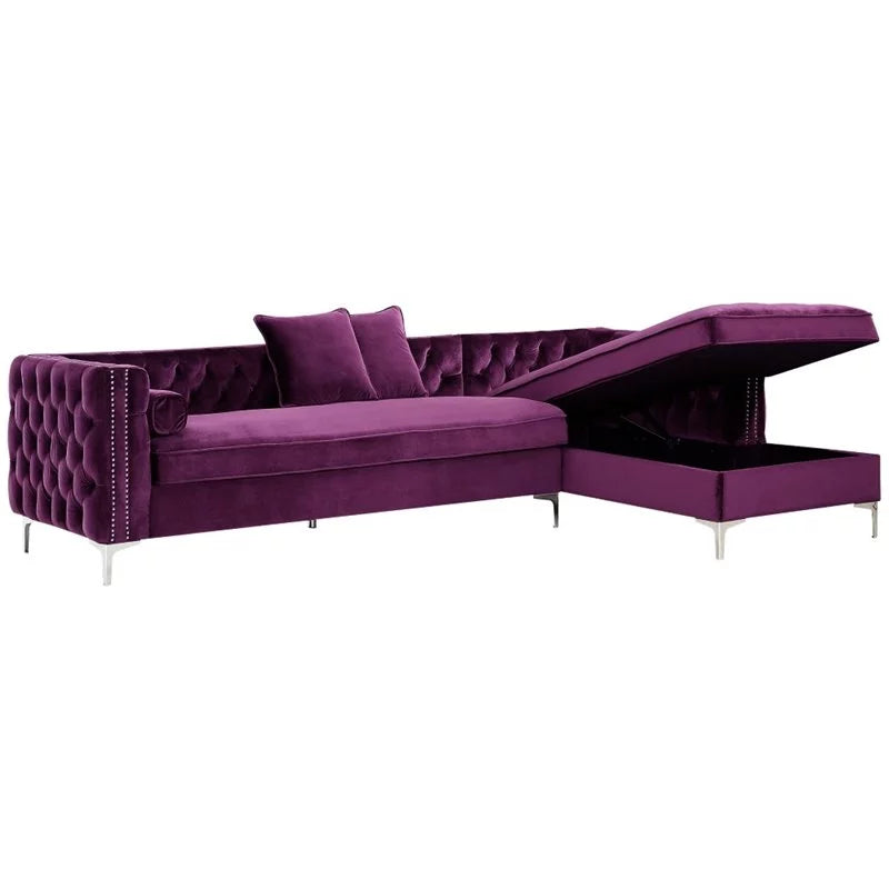 Purple Velvet Sectional Sofa with Right Facing Chaise S26475