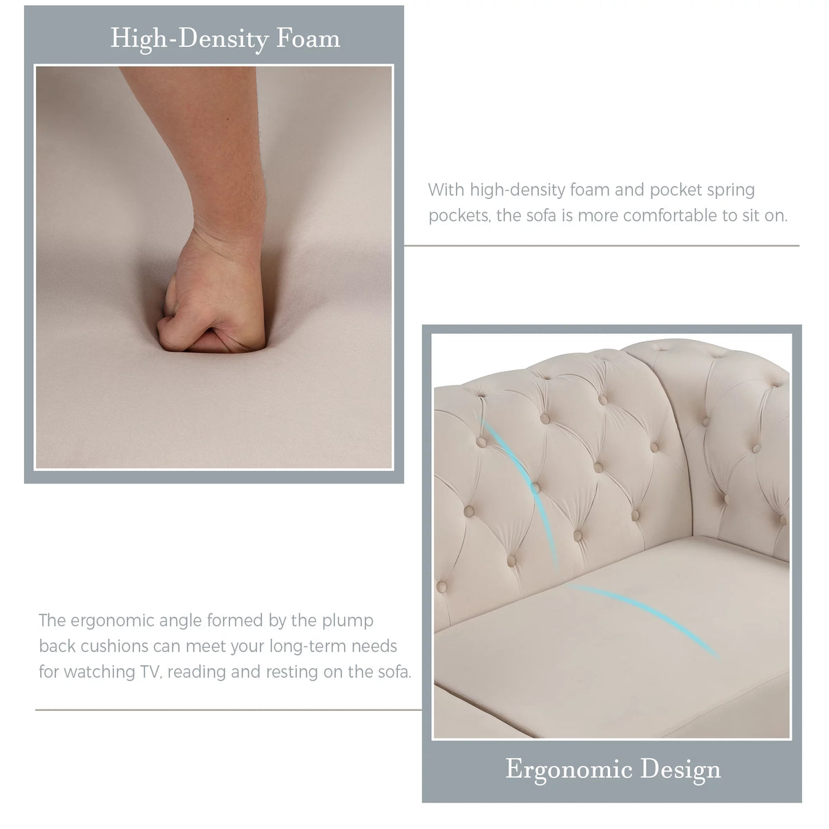 64" Beige Velvet Upholstered Loveseat Sofa B58187