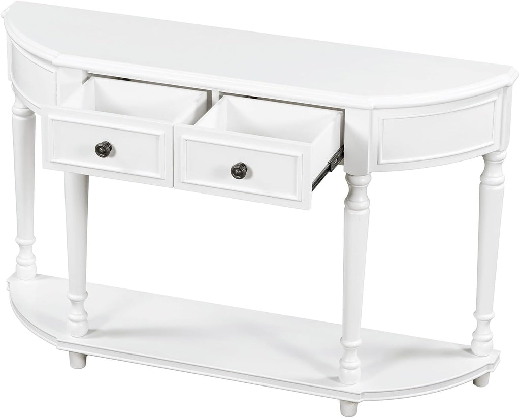 White Solid Wood Storage Cabinet with 2 Drawers and Open Shelf U94059