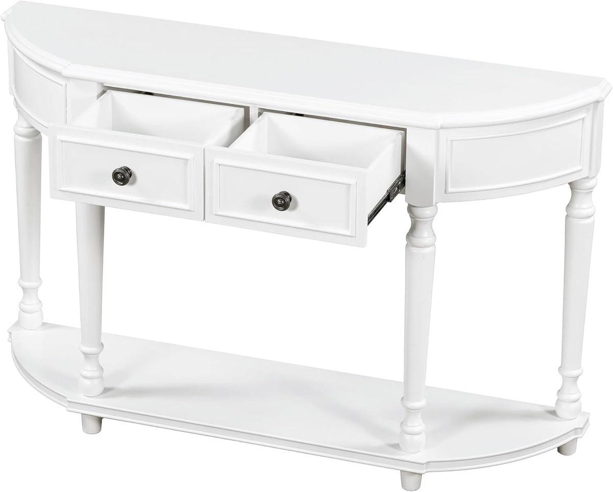White Solid Wood Storage Cabinet with 2 Drawers and Open Shelf U94059