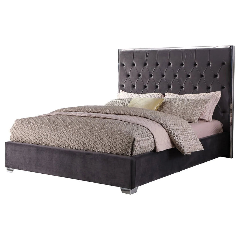 Dark Grey Velvet Eastern King Platform Bed X4450