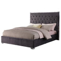 Dark Grey Velvet Eastern King Platform Bed X4450