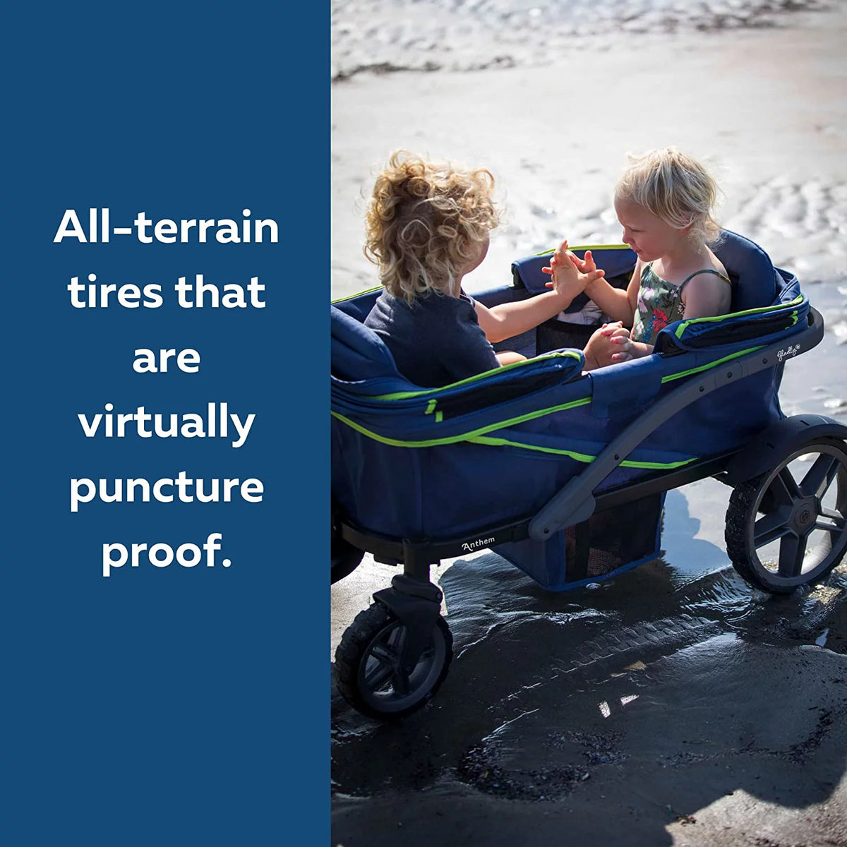 2-Seater Wagon Stroller with Rugged Wheels and Removable Canopy L933602