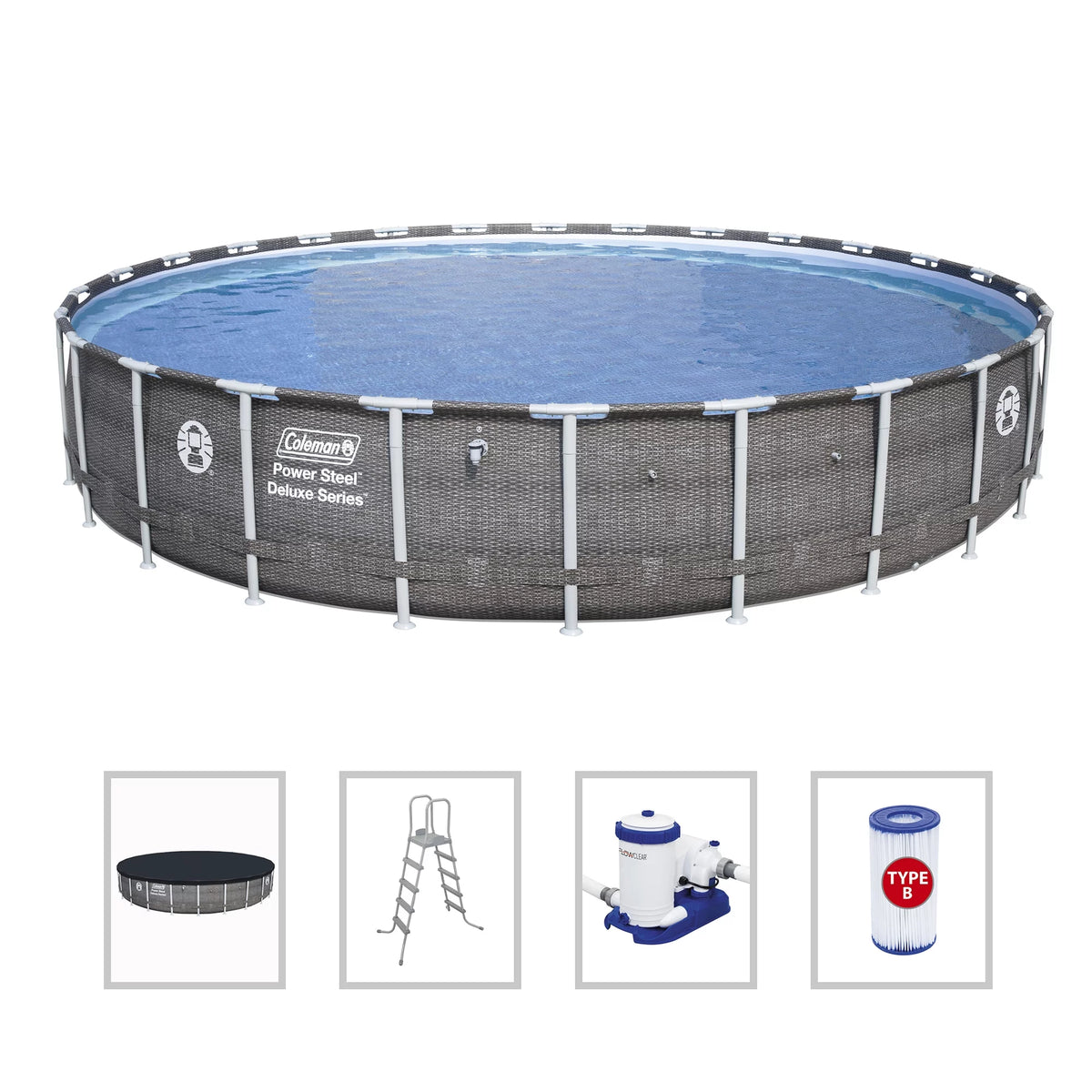Power Steel Pool Set with Pump, Ladder and Cover S521