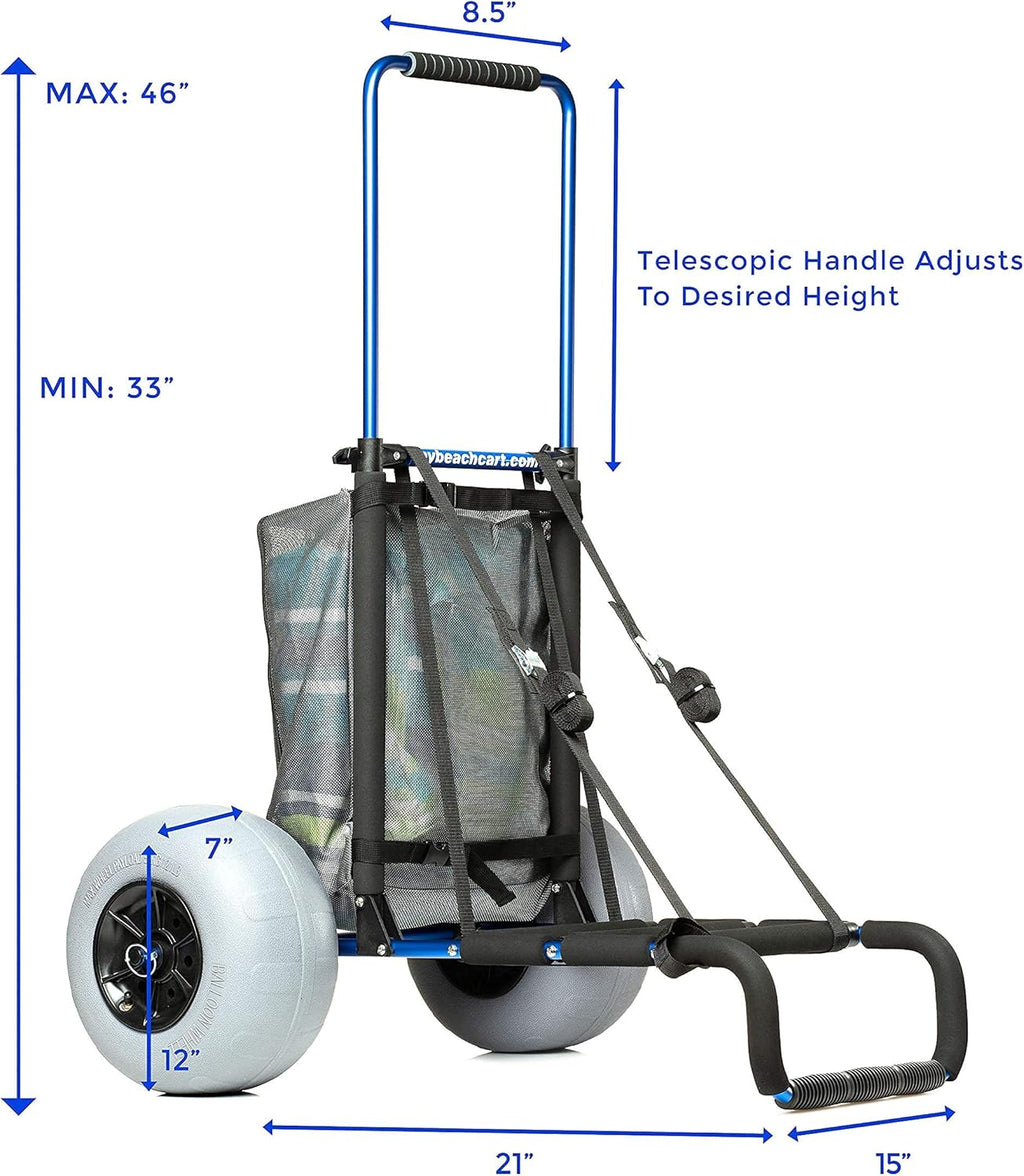 Aluminum Foldable Beach Cart Trolley 12 INCH Big Wheels Balloon Tires M446
