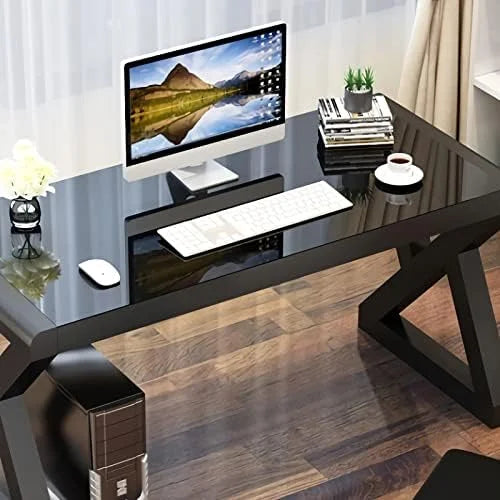 Tempered Glass Computer Desk with X-Shaped Metal Frame 55.1 inch C5811