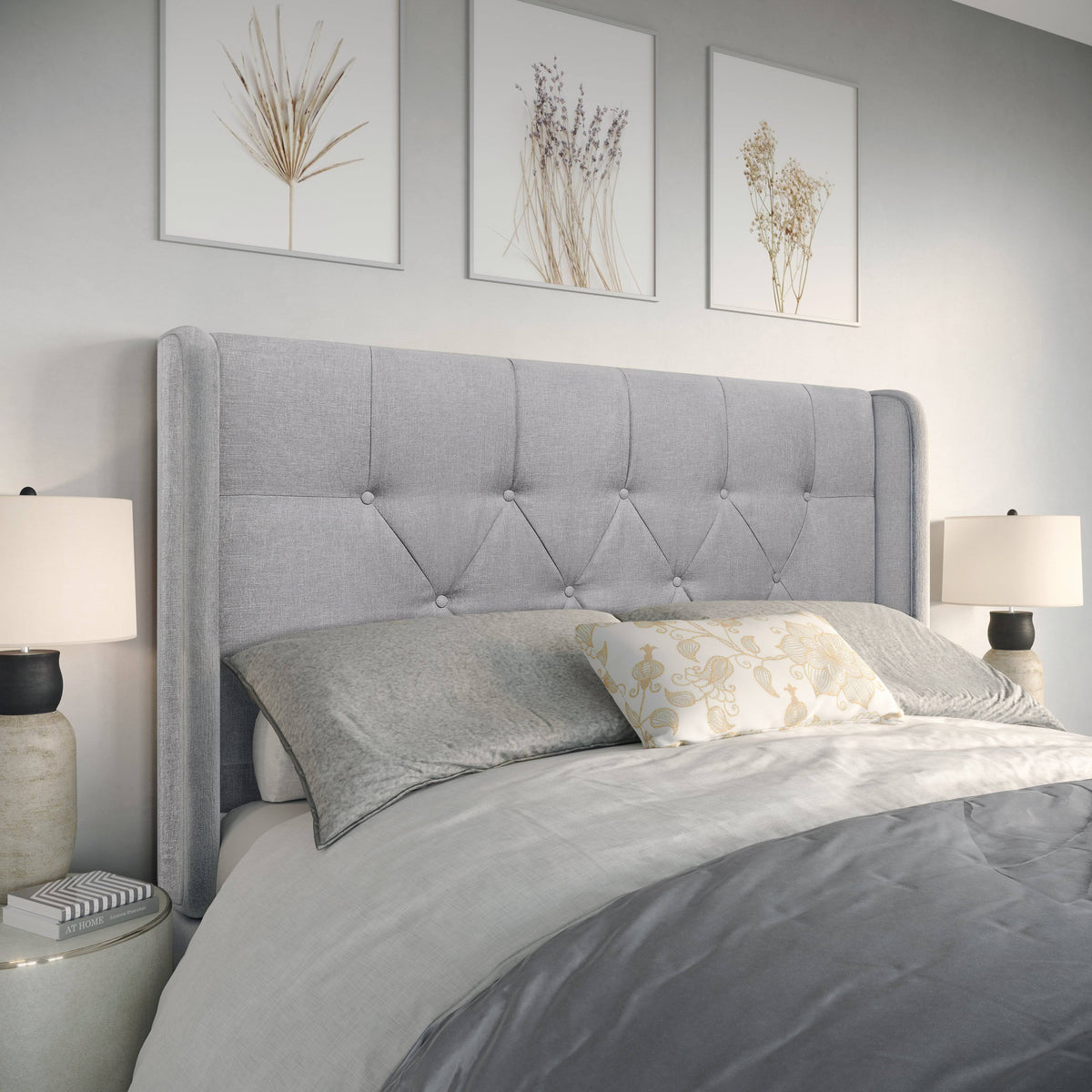 King Light Gray Linen Headboard S111