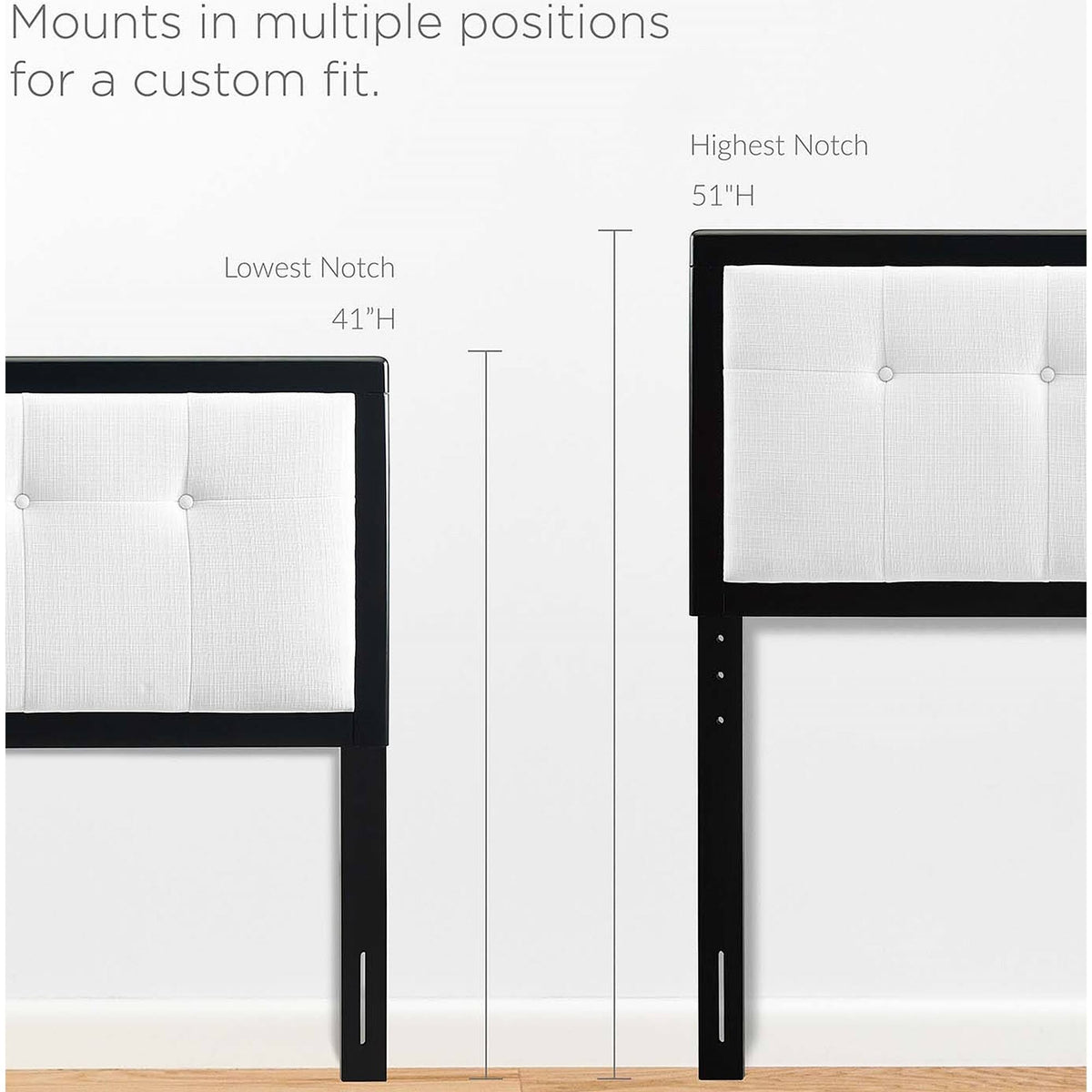 White Fabric Button Tufted Twin Size Wooden Headboard K87201