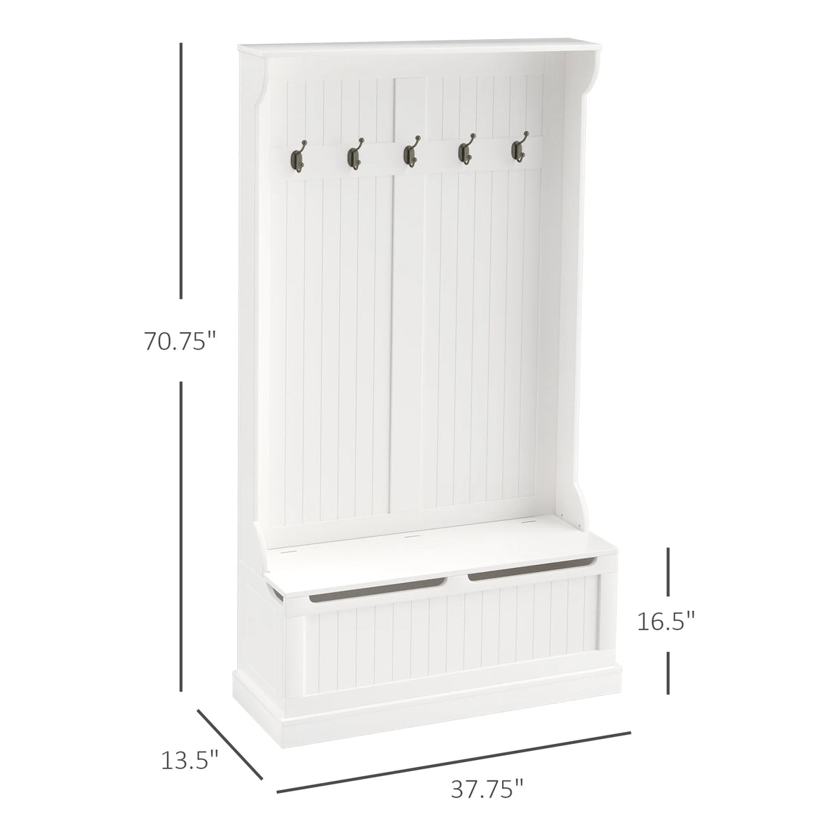 White 3-In-1 Entryway Hall Tree with Storage Bench T4816