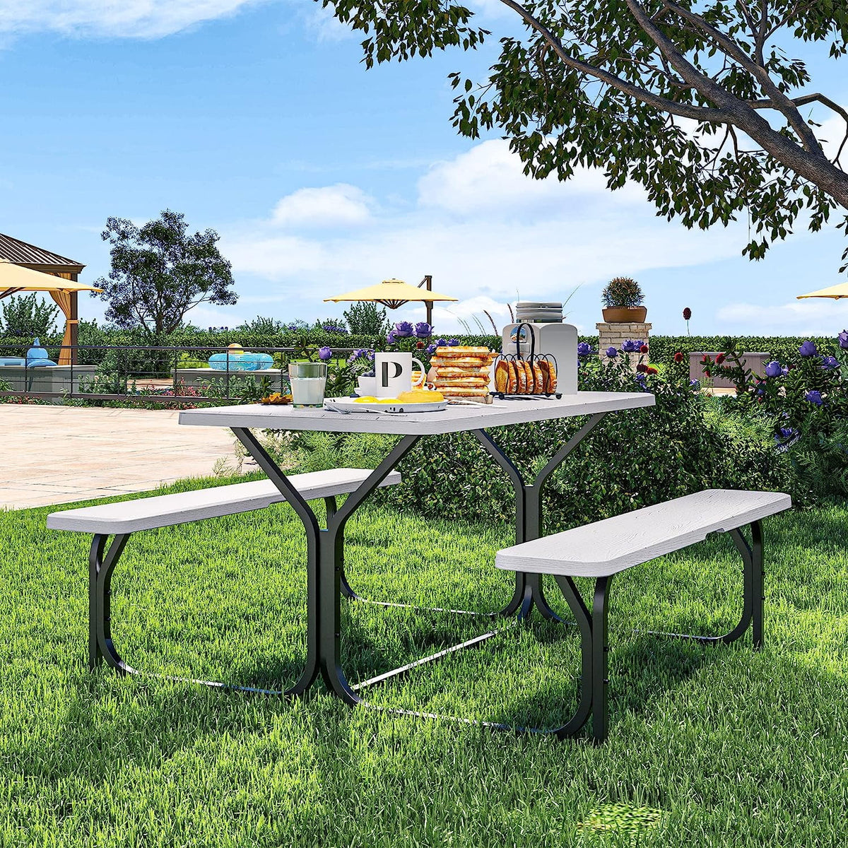 Light Gray Heavy-Duty Outdoor Picnic Table Set R767168
