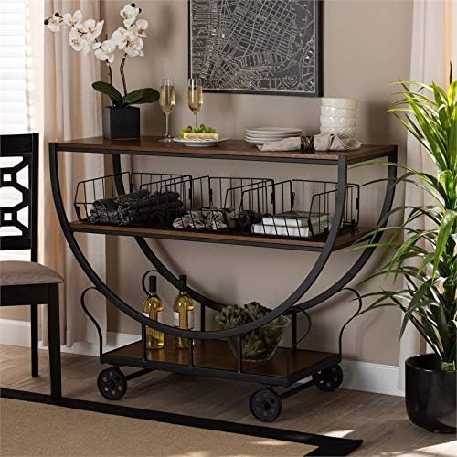 Brown Finished Wood and Black Finished Metal Console Cart C8157