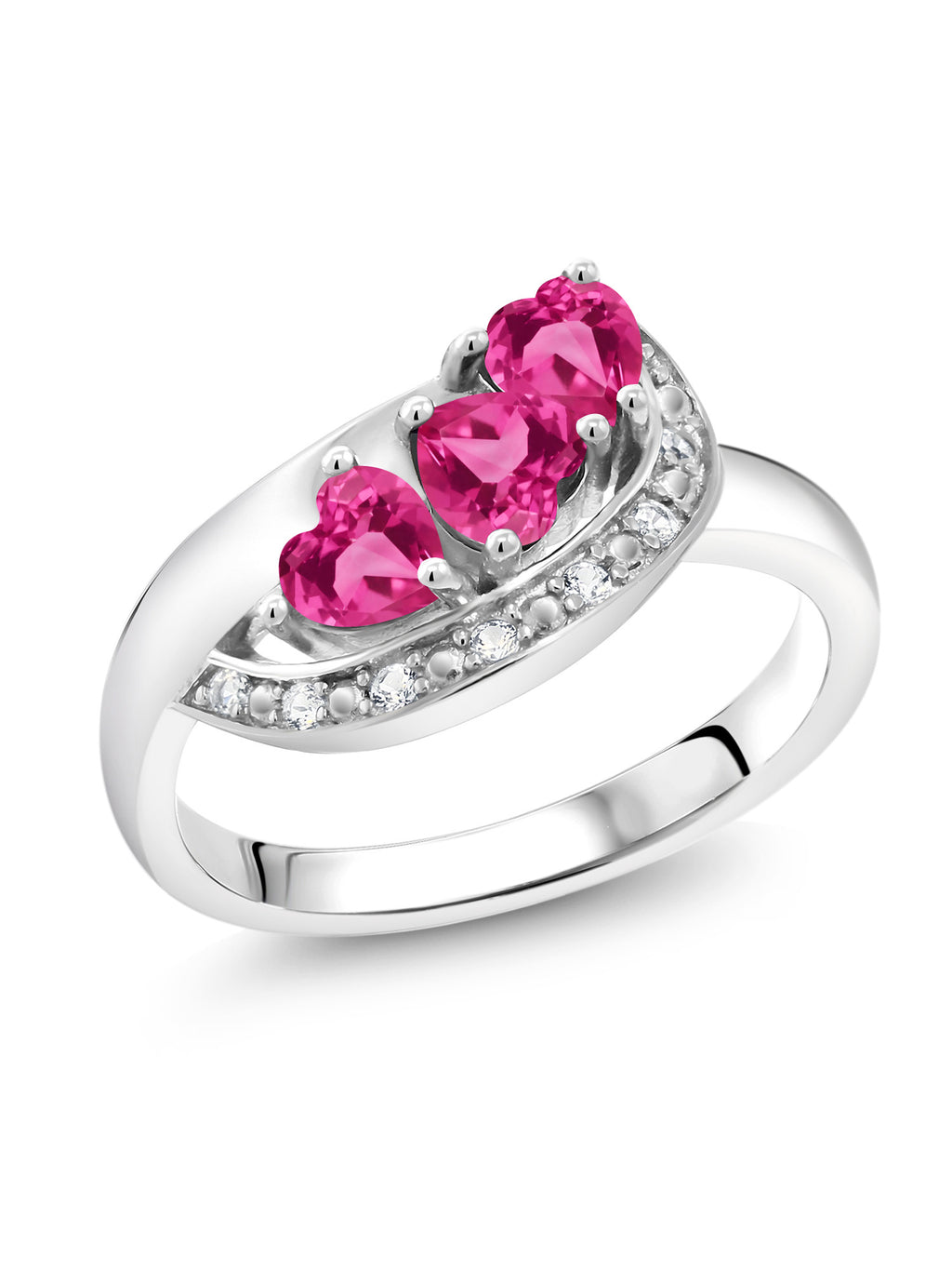 925 Sterling Silver Pink Created Sapphire Engagement Ring D17484