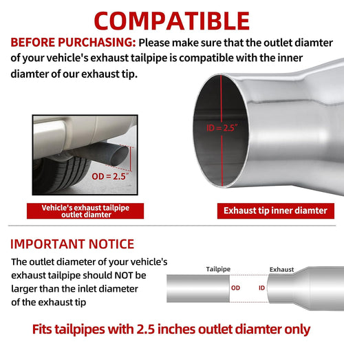 2.5 Inch Inlet Blue Burnt Stainless Steel Exhaust Tip, 2 Pack T559