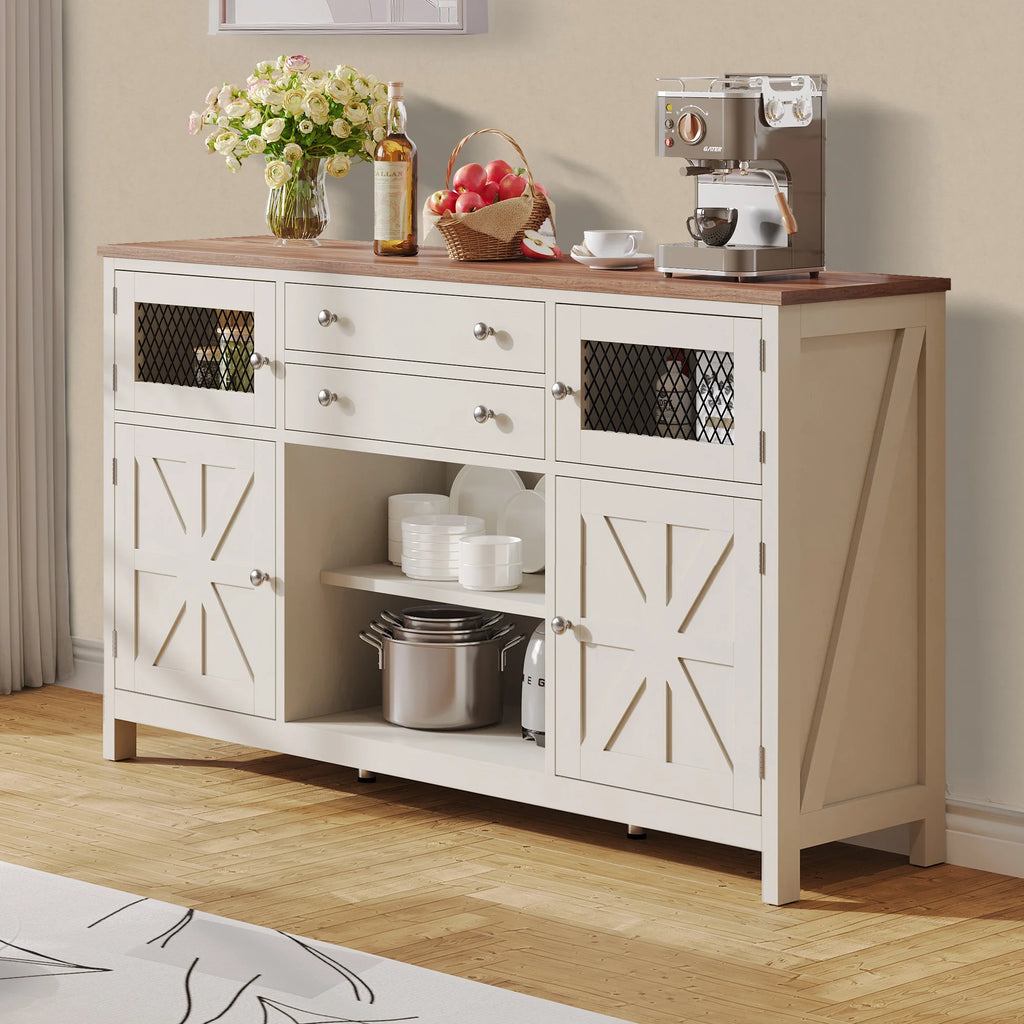 Antique White Farmhouse Coffee Bar Cabinet with 2 Drawers B748188