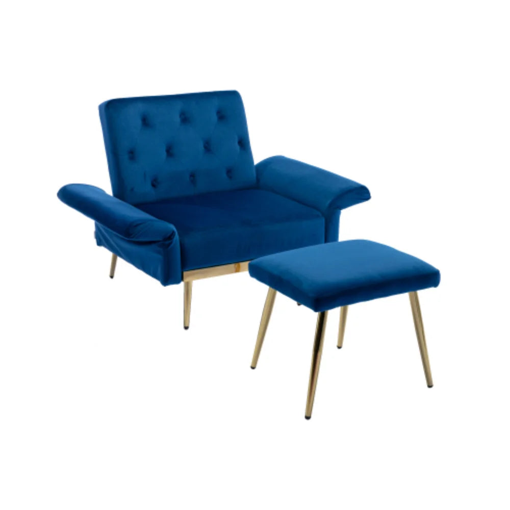 Navy Velvet Accent Chair with Ottoman I422