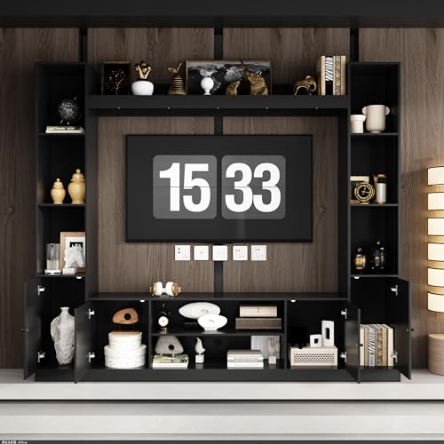 Black 4-in-1 Wall Unit TV Stand with Bookshelves B8582