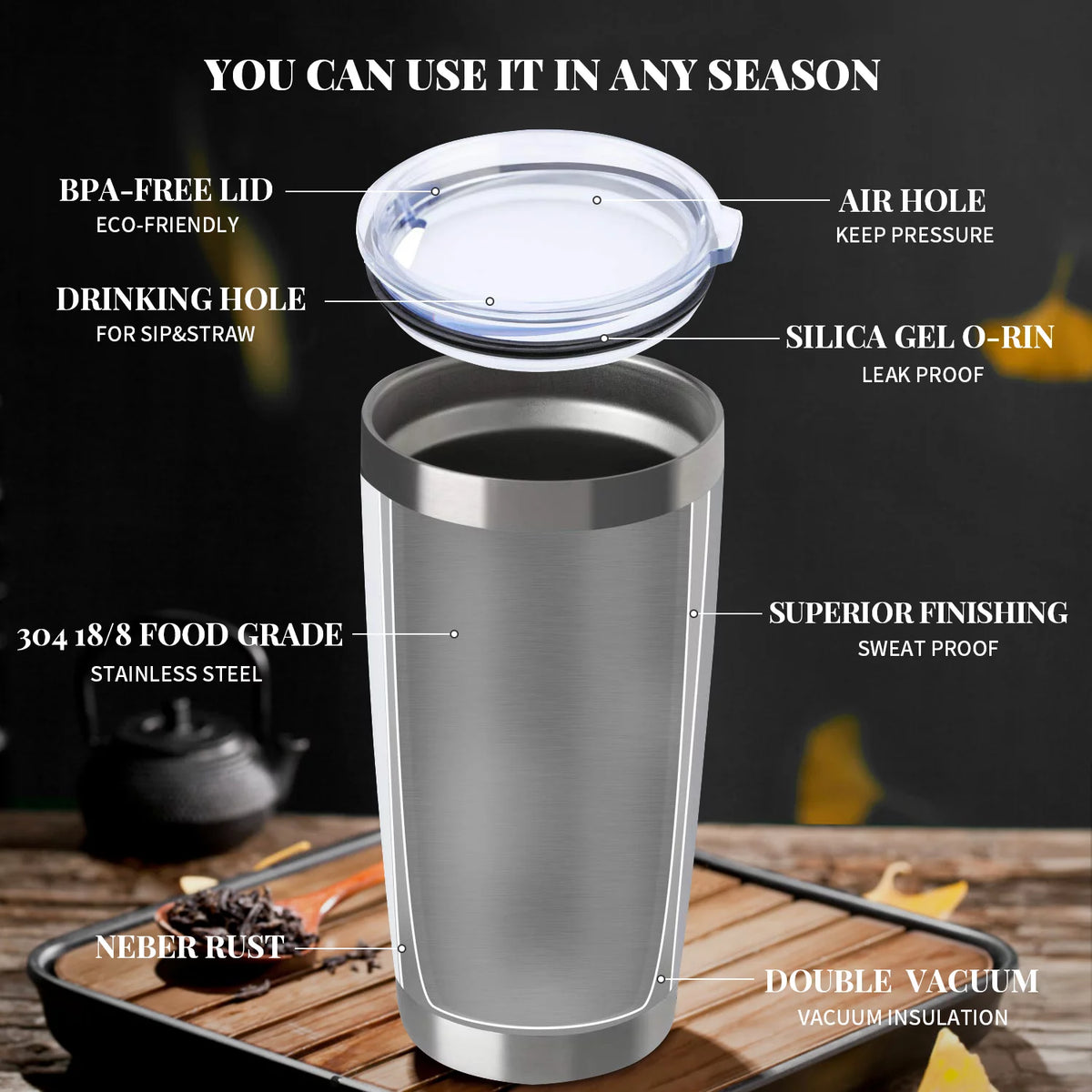 20oz Double Wall Vacuum Insulated Stainless Steel Tumbler 8 Pack with Lid and Straw O1165