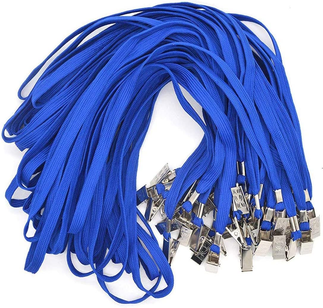 50 Pcs Clear Plastic Horizontal Name Tag Badge Id Card and 50 Pcs Blue Safety Breakaway Lanyards Z55266