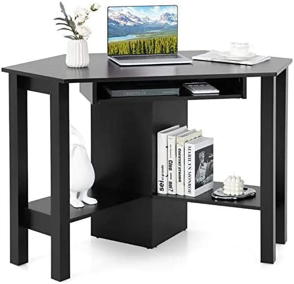 Corner Desk with Keyboard Tray and Shelves J8658
