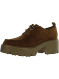 Frontier Brown Leather Chunky Heel Lace Up Almond Toe Loafers Q1761