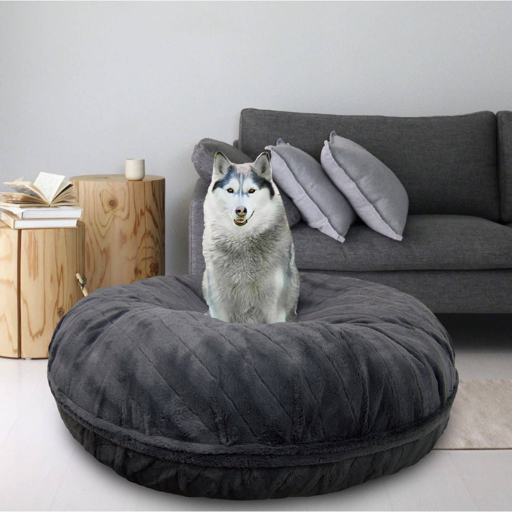Small 30 inch Gray Faux Fur Bagel Pet Bed P9775