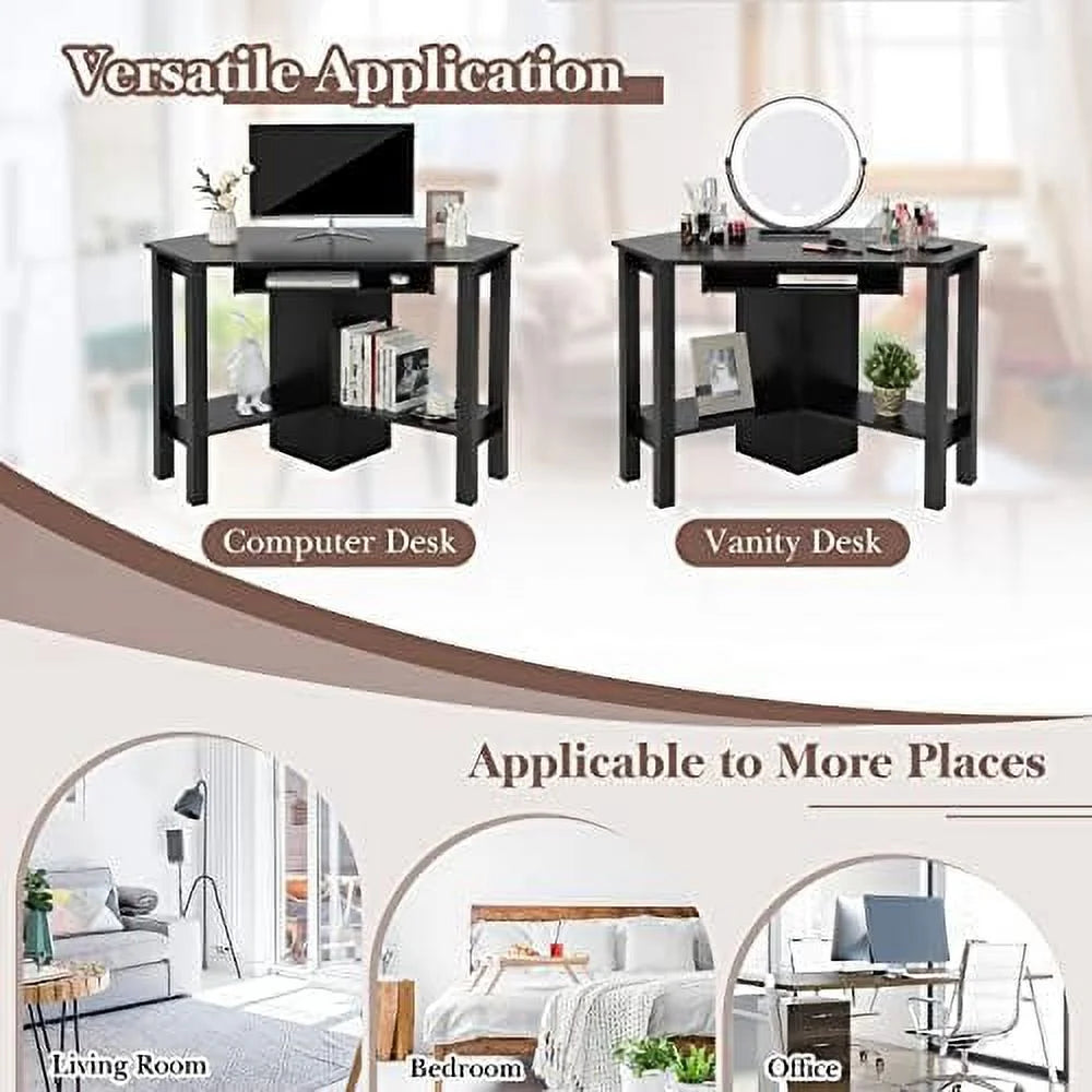 Corner Desk with Keyboard Tray and Shelves J8658