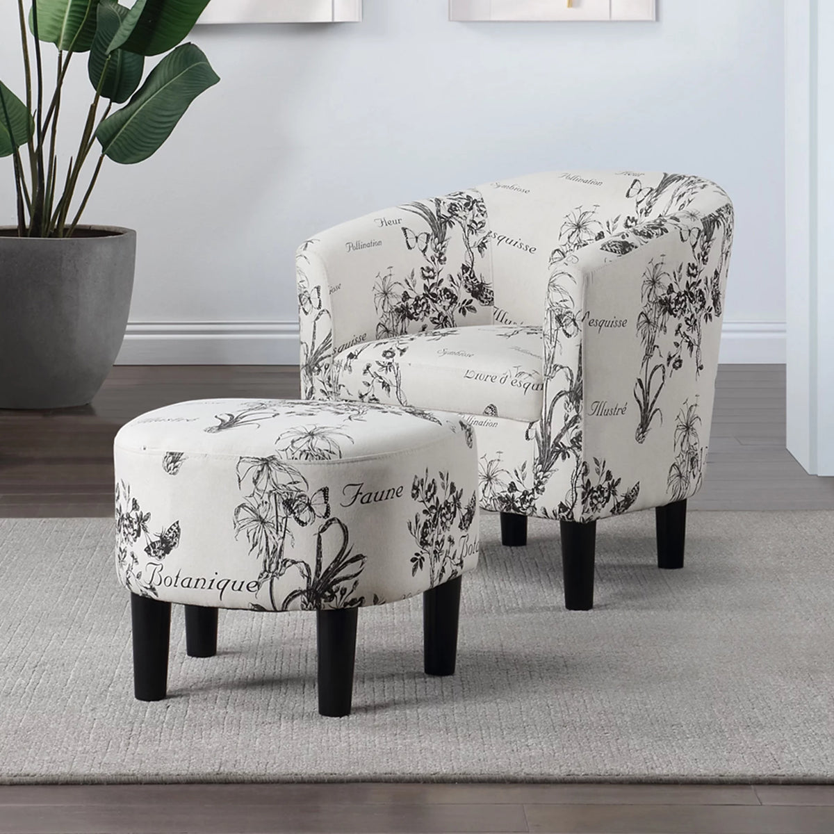 Botanical Print Accent Chair with Ottoman J730