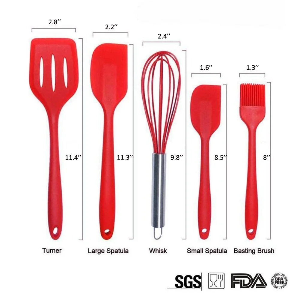 10 Pc Silicone Kitchen Cooking Utensils Set (Red) G77409