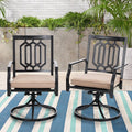 Set of 2 Outdoor Swivel Dining Chairs, Steel Frame with Cushion, Black&Beige G2428