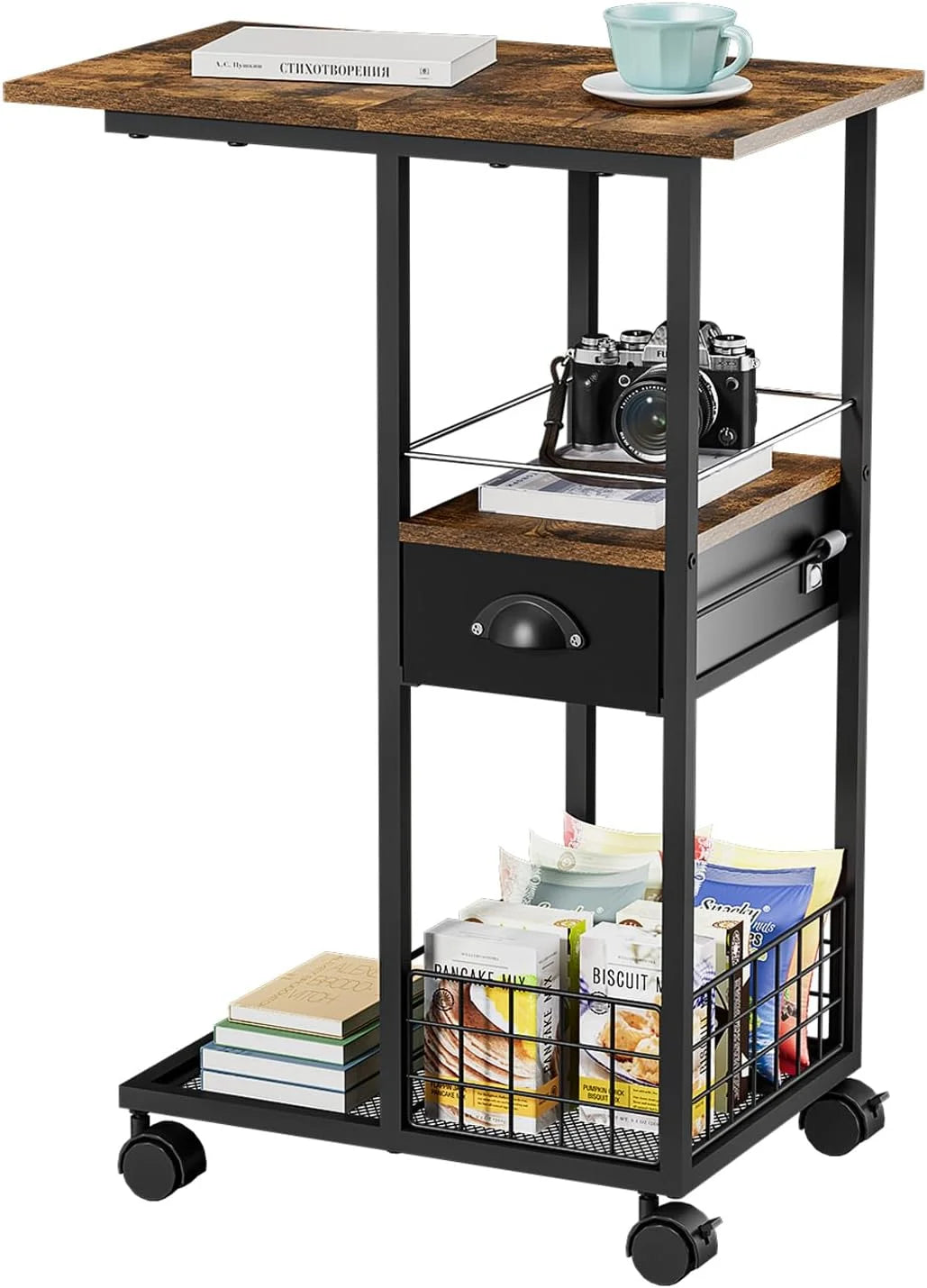 C-Shape Metal End Table with Drawer G914643