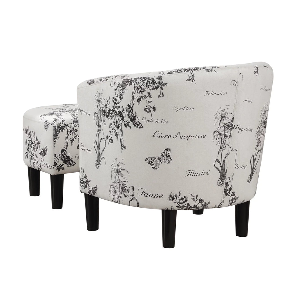 Botanical Print Accent Chair with Ottoman J730