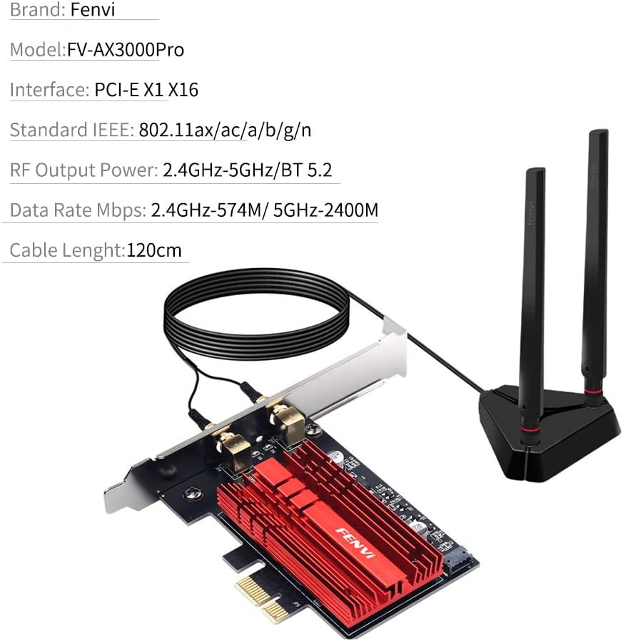 WiFi 6E PCI-E Network Card Tri-Band BT5.2 Wireless Gigabit 802.11ax MU-MIMO PCIe WiFi Adapter with High Gain Antenna Pack of 2 U535