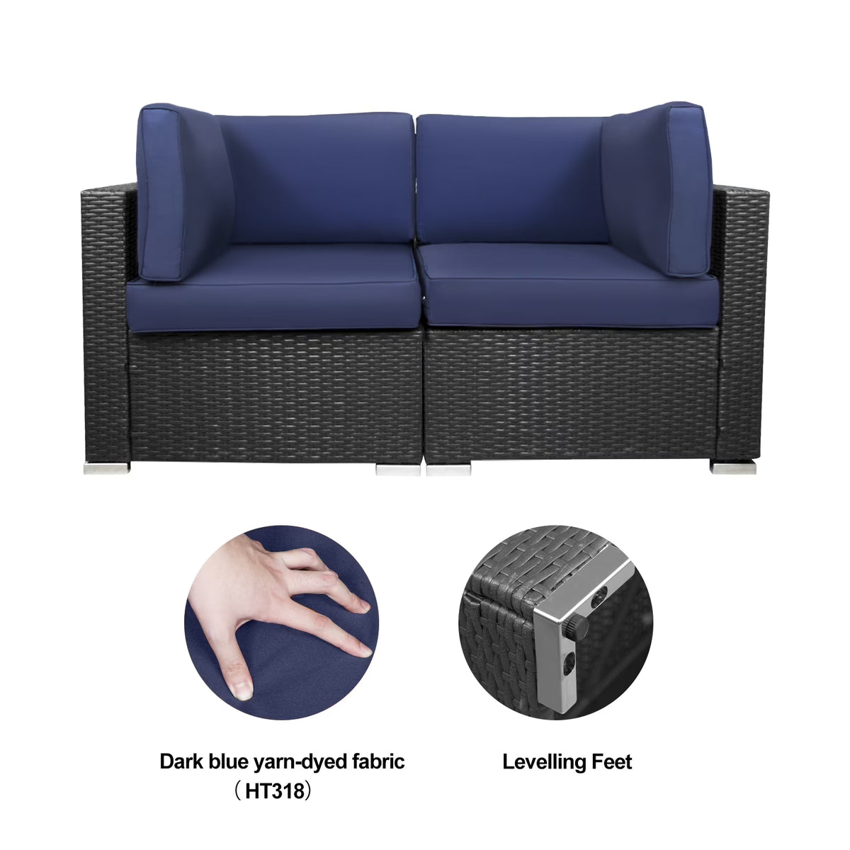 Blue 2-Piece Rattan Corner Sofa Set N12912