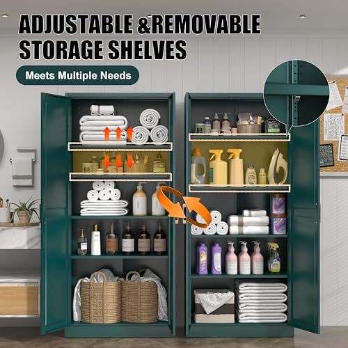 71" Tall White Metal Storage Cabinet with Doors and 4 Shelves Z645364