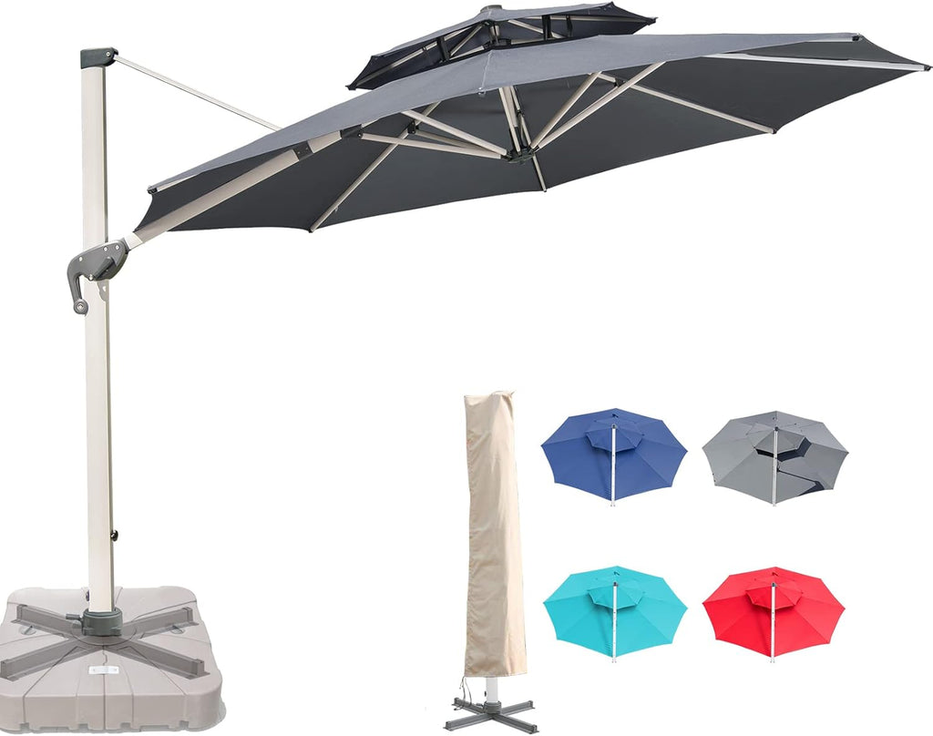 Khaki 10 x 10 FT Square Cantilever Umbrella with Cross Base and Cover I53200