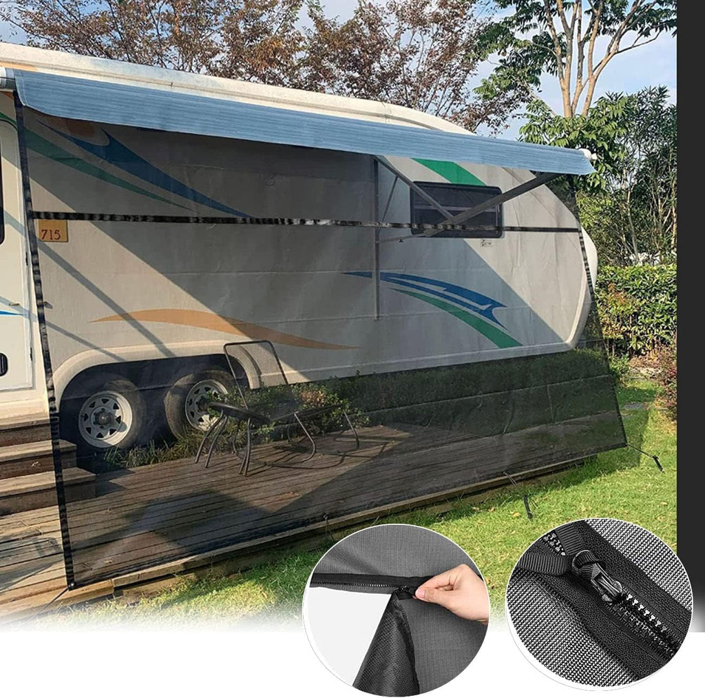 15'X8' Black Mesh RV Awning Shade Screen with Zipper C88484