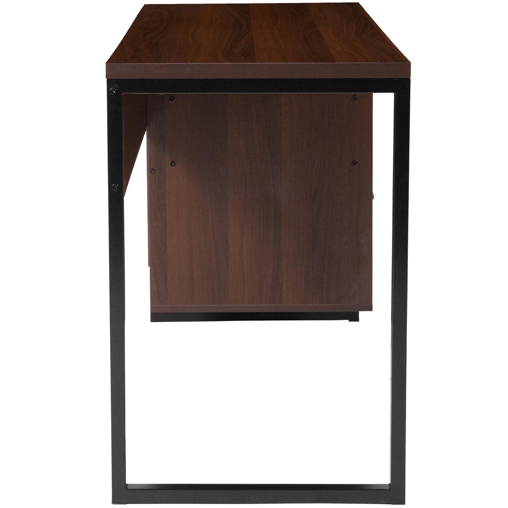 Rustic Coffee Wood Grain Computer Desk with Metal Frame K9371