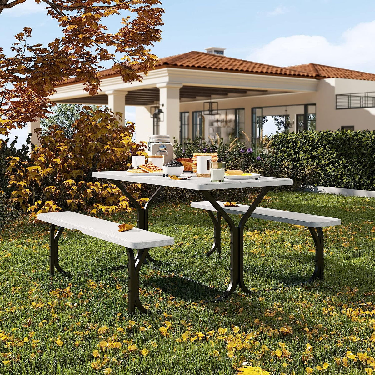Light Gray Heavy-Duty Outdoor Picnic Table Set R767168