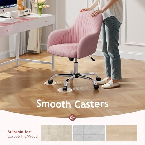 Pink Velvet Upholstered Swivel Office Chair with Arms O892292