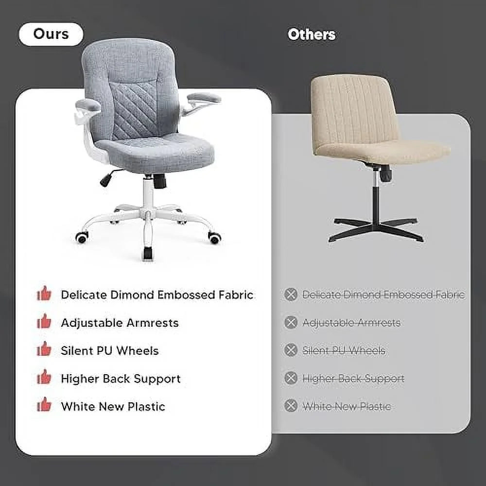 Grey Linen Office Chair with Wheels H951