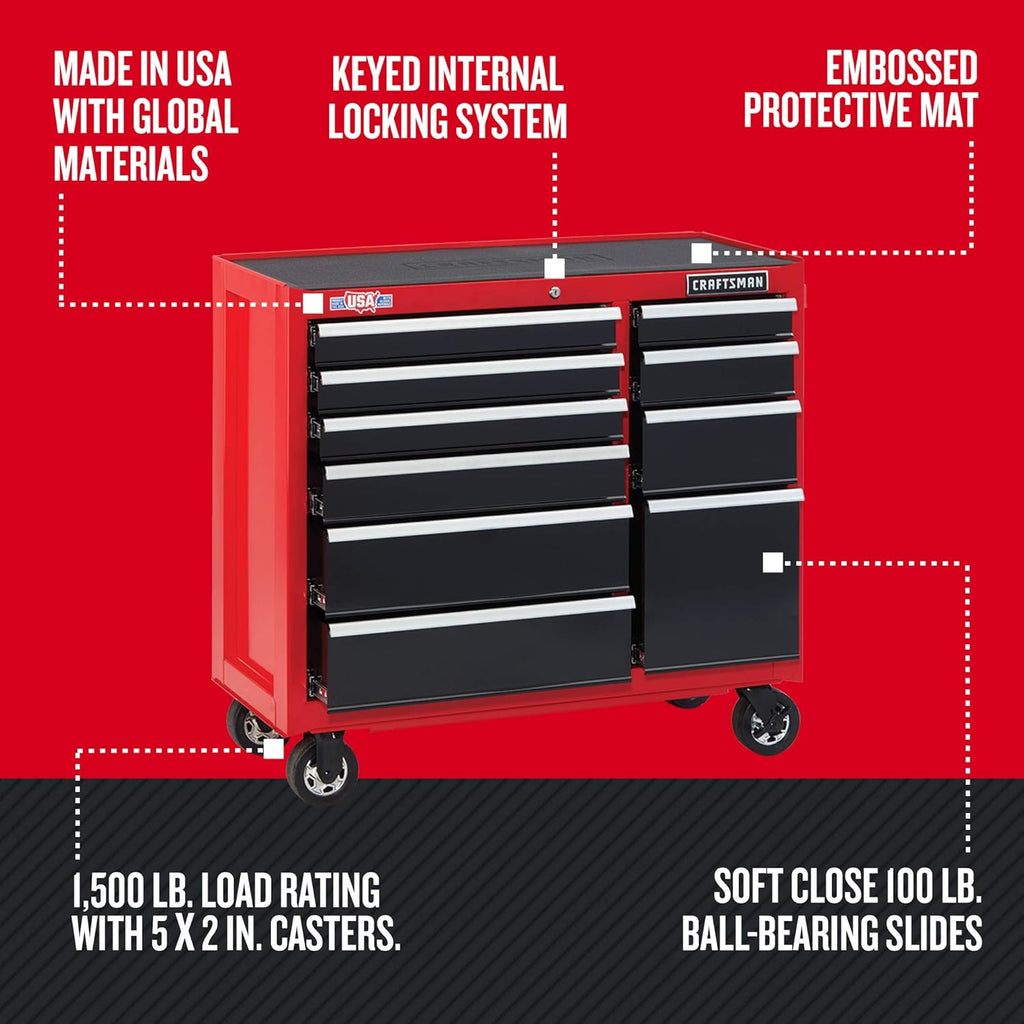 Red 41-Inch Rolling 10 Drawer Tool Cabinet L761