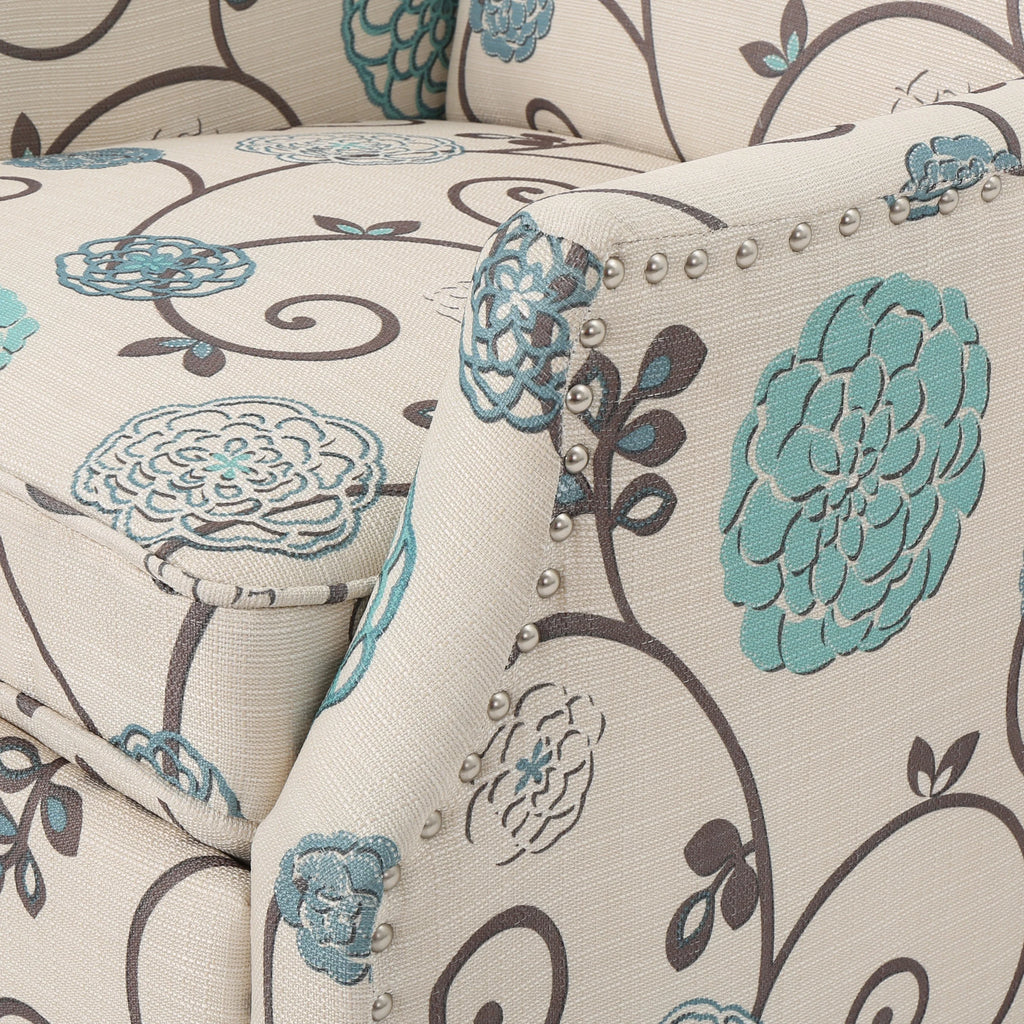 White and Blue Fabric Wing Back Recliner F37784