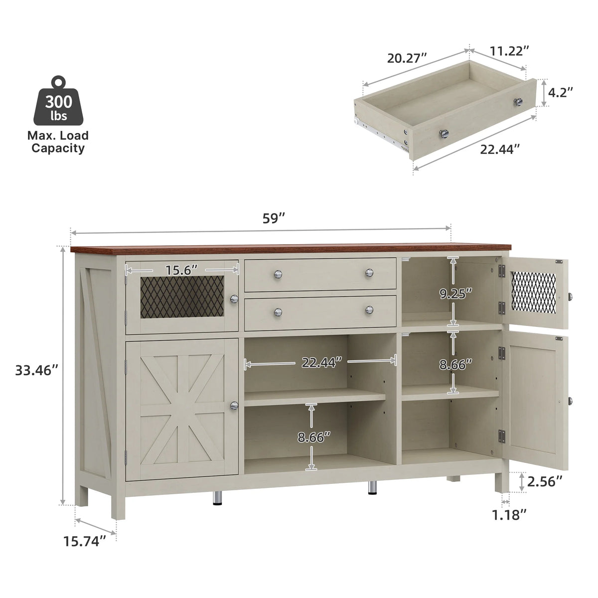 Antique White Farmhouse Coffee Bar Cabinet with 2 Drawers B748188