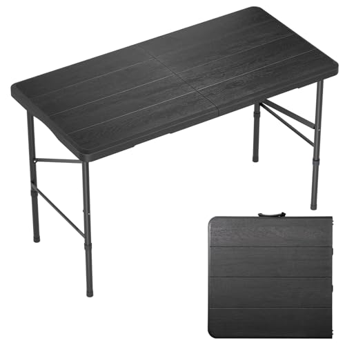 4 Ft Heavy Duty Plastic Folding Table with Wood Grain Desktop G2040