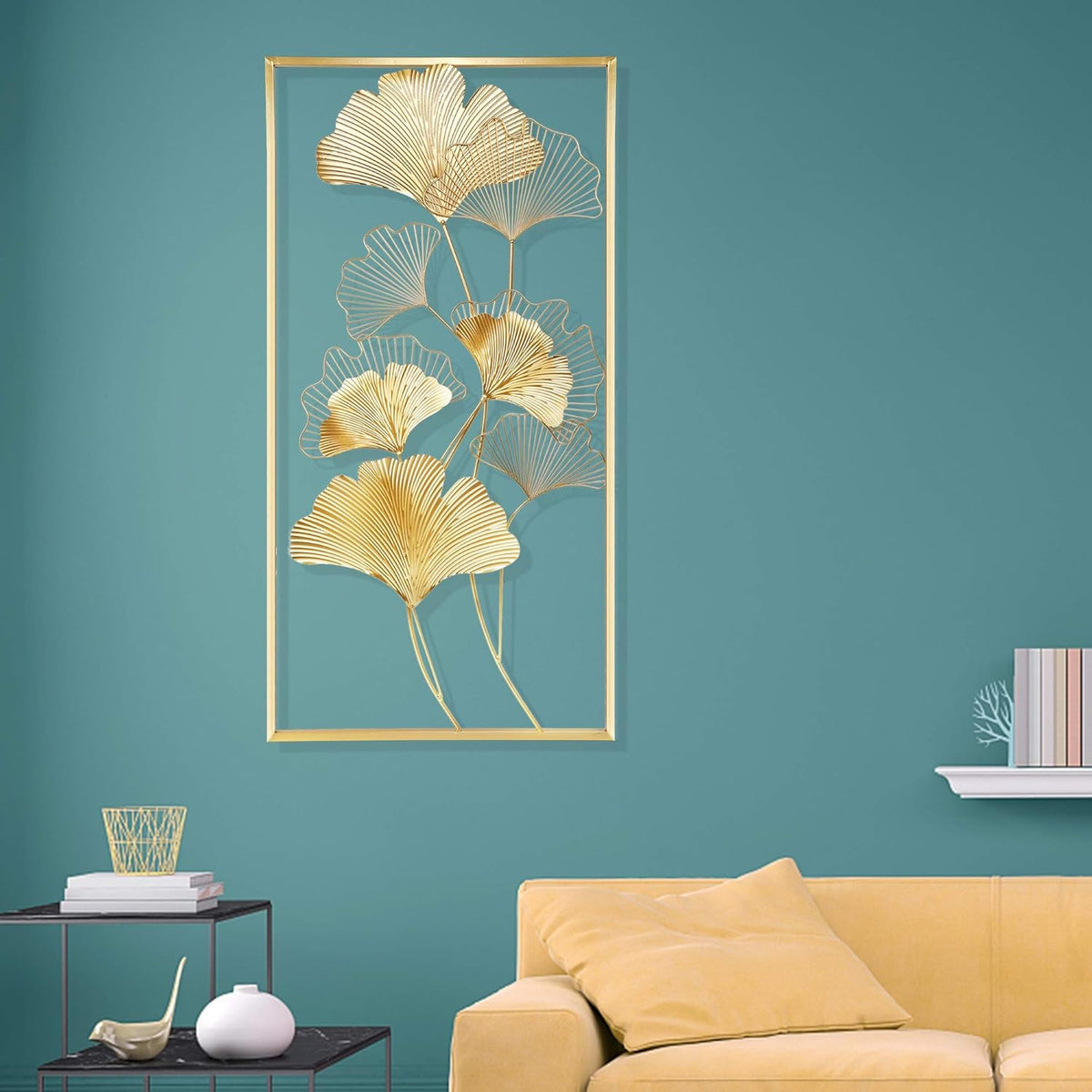 39" X 20" Golden Metal Ginkgo Leaf Wall Hanging Decor S136047