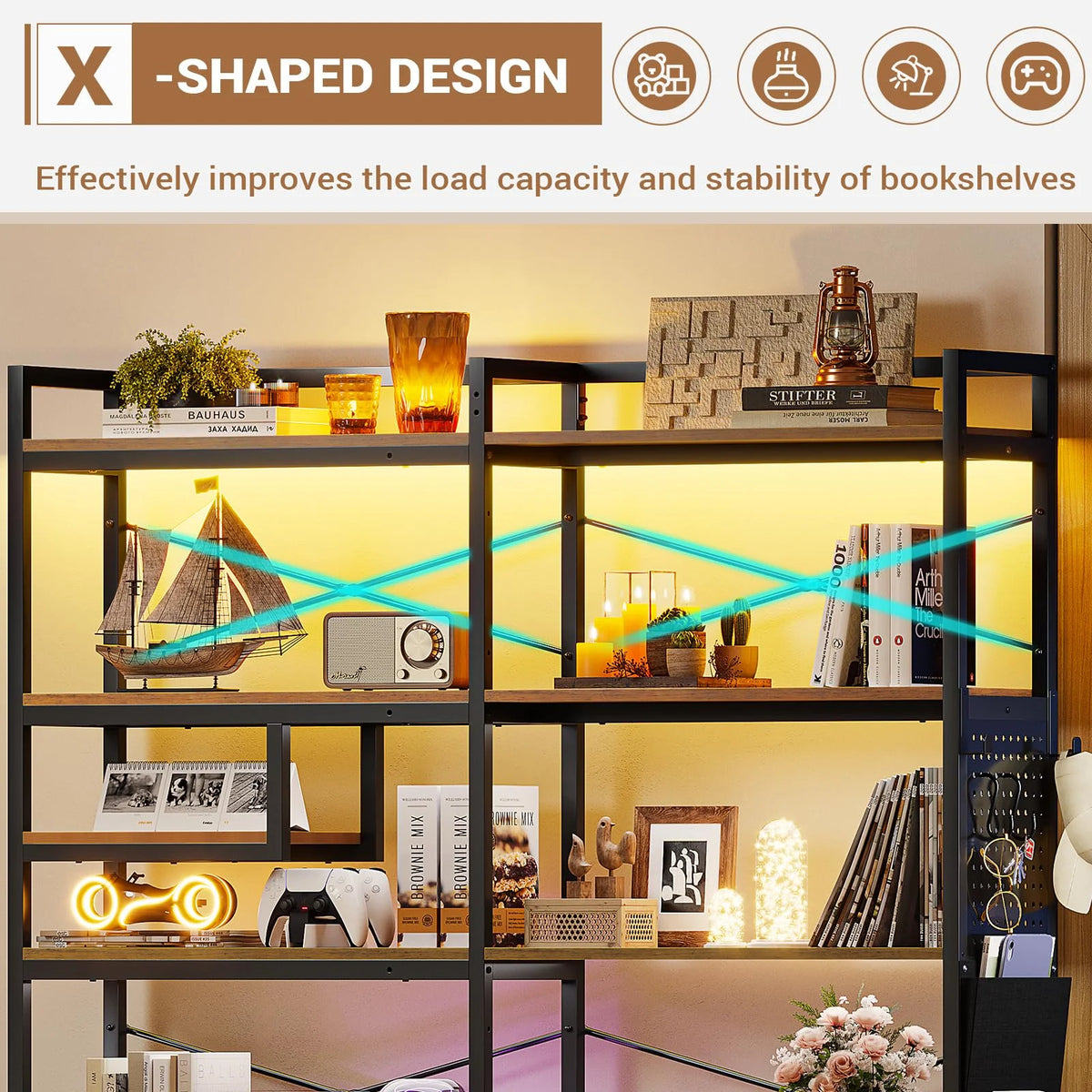 5-Tier Convertible Corner Bookshelf with Storage Q6770