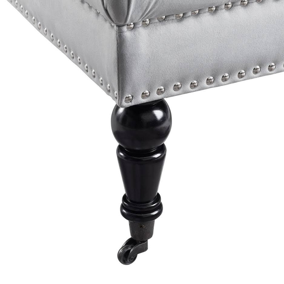 Gray Velvet Square Tufted Ottoman W5365