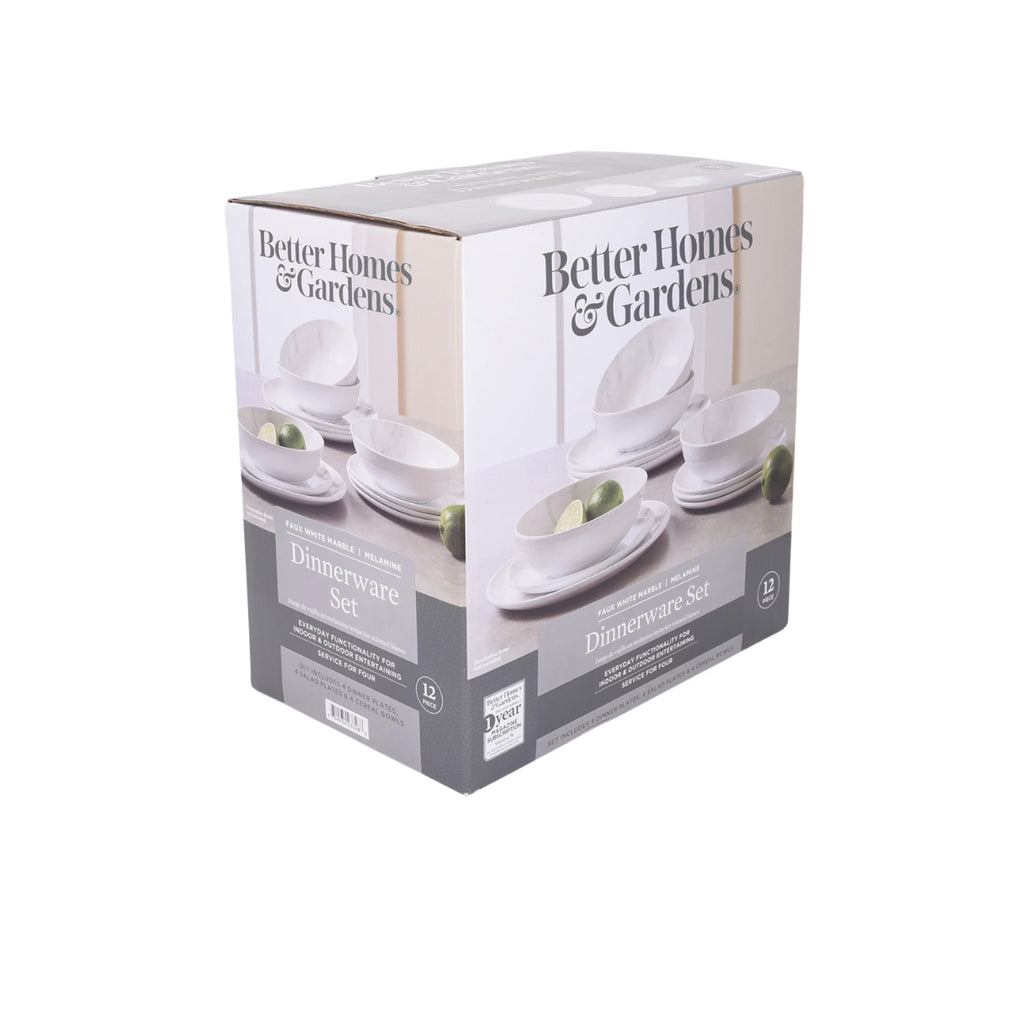 12-Piece Melamine Grey and White Marble Dinnerware Set S809389