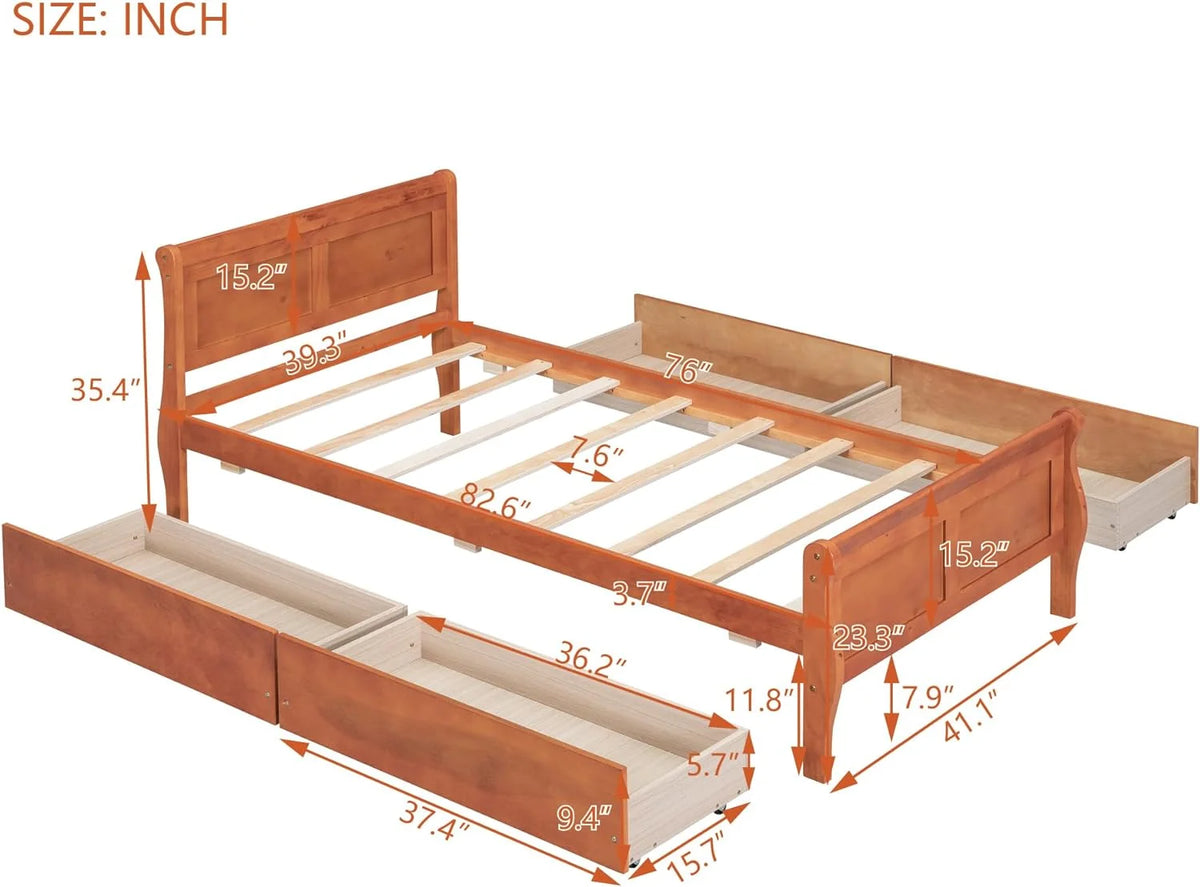 Wood Platform Bed with 4 Storage Drawers P910184