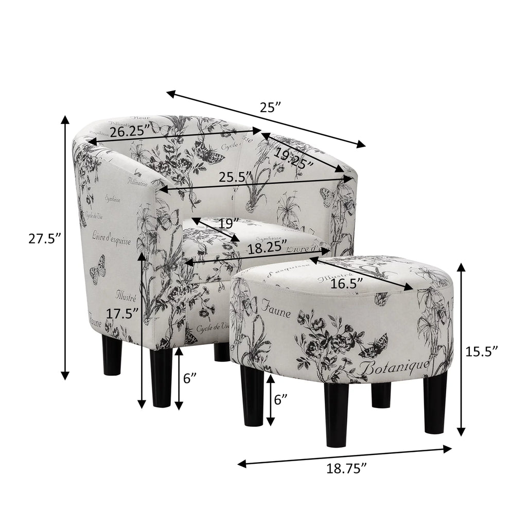 Botanical Print Accent Chair with Ottoman J730